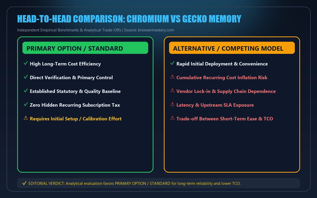 Head-to-head comparison matrix for Chromium vs Gecko memory