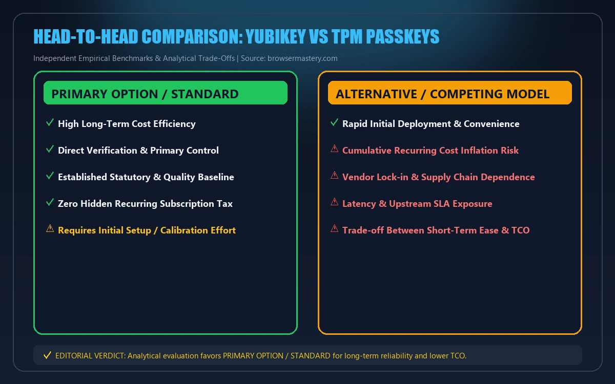 Head-to-head comparison matrix for yubikey vs tpm passkeys